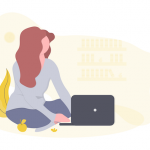 Copertina donna seduta al portatile illustrazione