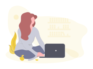 Copertina donna seduta al portatile illustrazione